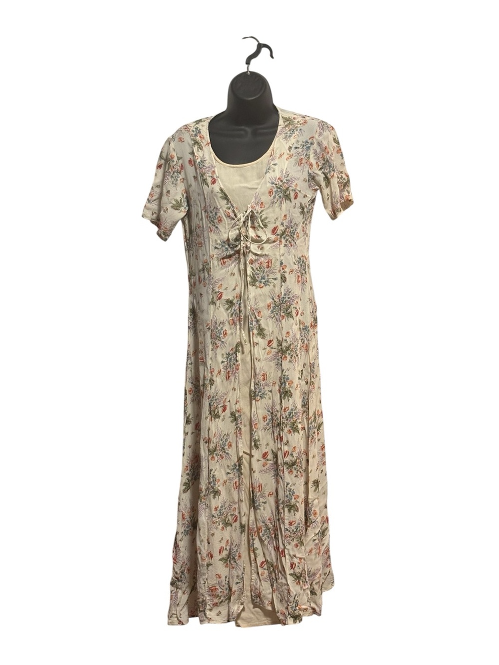 Vintage Floral Tie-Front Maxi Dress in Cream